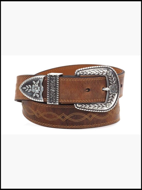 Women\'s Center Stitch Leather Tapered Belt with Removable Antiqued Silver Buckle main image 4